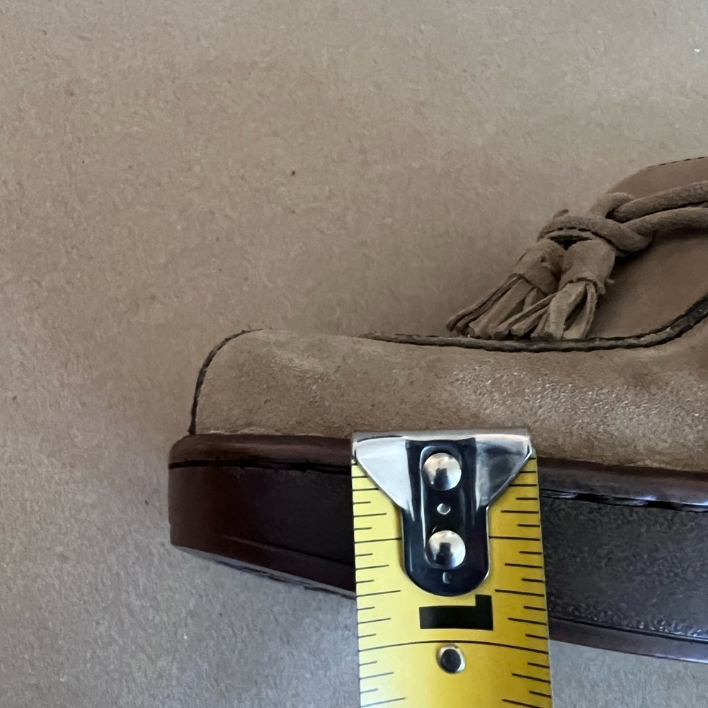 Light Brown Genuine Leather Heeled Slip On Clogs Tassels Women’s US 8.5 M - Picture 11 of 11